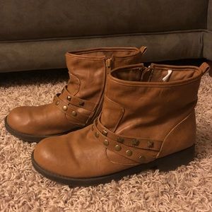 Women brown studded ankle booties